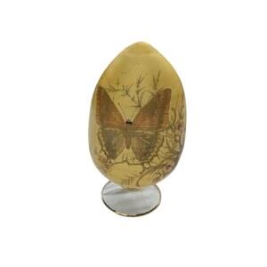 Butterfly Egyptian Glass Egg On Stand Gemstones Yellow Hand blown Hand Crafted